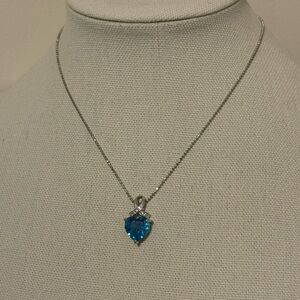 Dazzling Blue Heart Necklace with Silver Chain